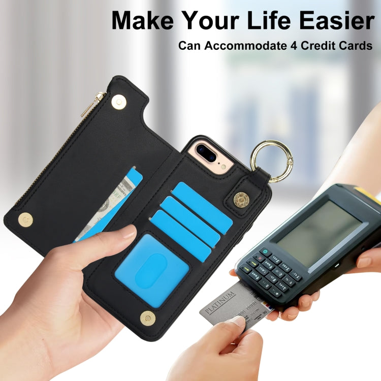 For iPhone 8 Plus / 7 Plus RFlD Anti-theft Double Buckle Ring Zipper Card Phone Case(Black) - More iPhone Cases by buy2fix | Online Shopping UK | buy2fix