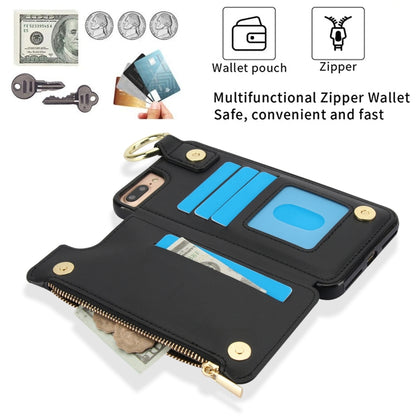 For iPhone 8 Plus / 7 Plus RFlD Anti-theft Double Buckle Ring Zipper Card Phone Case(Black) - More iPhone Cases by buy2fix | Online Shopping UK | buy2fix