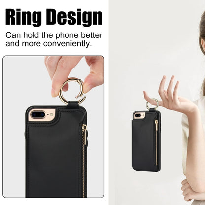 For iPhone 8 Plus / 7 Plus RFlD Anti-theft Double Buckle Ring Zipper Card Phone Case(Black) - More iPhone Cases by buy2fix | Online Shopping UK | buy2fix