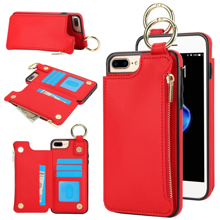 For iPhone 8 Plus / 7 Plus RFlD Anti-theft Double Buckle Ring Zipper Card Phone Case(Red) - More iPhone Cases by buy2fix | Online Shopping UK | buy2fix