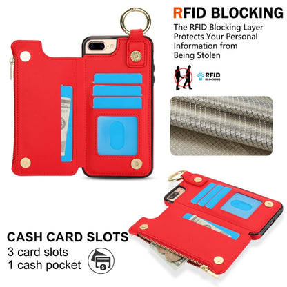 For iPhone 8 Plus / 7 Plus RFlD Anti-theft Double Buckle Ring Zipper Card Phone Case(Red) - More iPhone Cases by buy2fix | Online Shopping UK | buy2fix