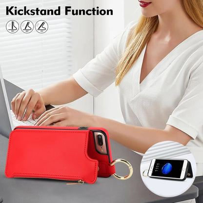 For iPhone 8 Plus / 7 Plus RFlD Anti-theft Double Buckle Ring Zipper Card Phone Case(Red) - More iPhone Cases by buy2fix | Online Shopping UK | buy2fix
