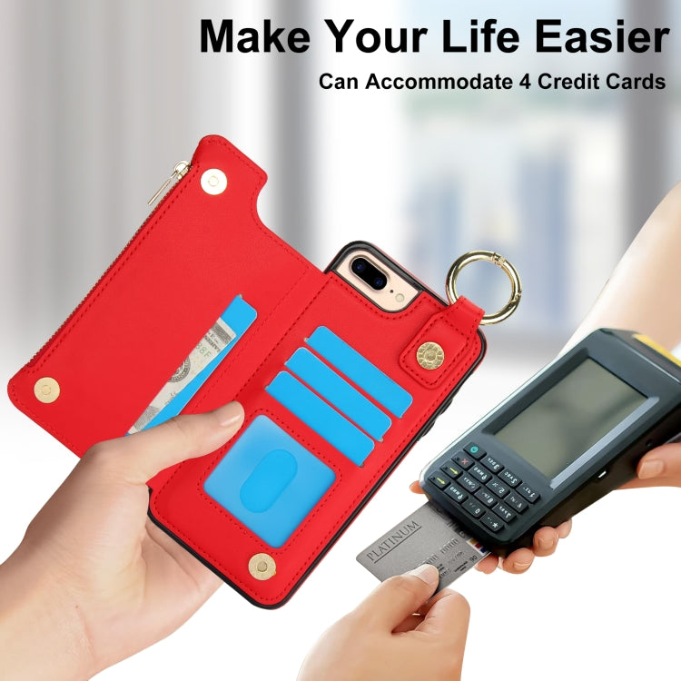 For iPhone 8 Plus / 7 Plus RFlD Anti-theft Double Buckle Ring Zipper Card Phone Case(Red) - More iPhone Cases by buy2fix | Online Shopping UK | buy2fix