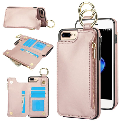 For iPhone 8 Plus / 7 Plus RFlD Anti-theft Double Buckle Ring Zipper Card Phone Case(Rose Gold) - More iPhone Cases by buy2fix | Online Shopping UK | buy2fix