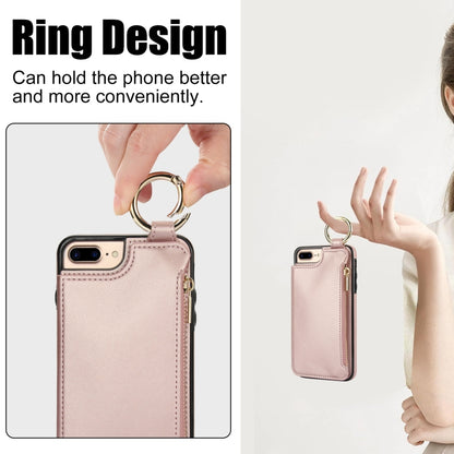 For iPhone 8 Plus / 7 Plus RFlD Anti-theft Double Buckle Ring Zipper Card Phone Case(Rose Gold) - More iPhone Cases by buy2fix | Online Shopping UK | buy2fix