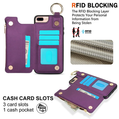 For iPhone 8 Plus / 7 Plus RFlD Anti-theft Double Buckle Ring Zipper Card Phone Case(Dark Purple) - More iPhone Cases by buy2fix | Online Shopping UK | buy2fix