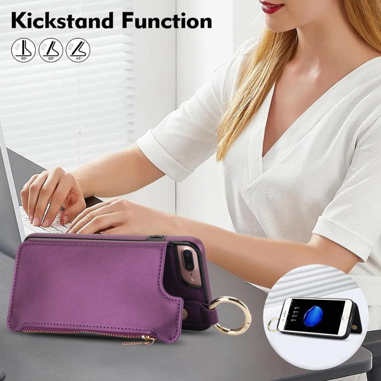 For iPhone 8 Plus / 7 Plus RFlD Anti-theft Double Buckle Ring Zipper Card Phone Case(Dark Purple) - More iPhone Cases by buy2fix | Online Shopping UK | buy2fix