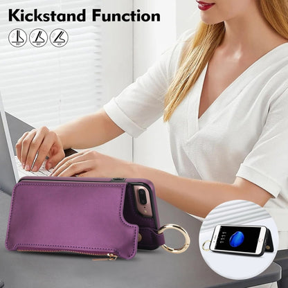 For iPhone 8 Plus / 7 Plus RFlD Anti-theft Double Buckle Ring Zipper Card Phone Case(Dark Purple) - More iPhone Cases by buy2fix | Online Shopping UK | buy2fix