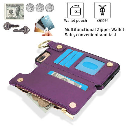 For iPhone 8 Plus / 7 Plus RFlD Anti-theft Double Buckle Ring Zipper Card Phone Case(Dark Purple) - More iPhone Cases by buy2fix | Online Shopping UK | buy2fix