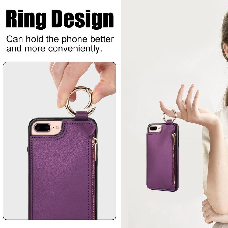 For iPhone 8 Plus / 7 Plus RFlD Anti-theft Double Buckle Ring Zipper Card Phone Case(Dark Purple) - More iPhone Cases by buy2fix | Online Shopping UK | buy2fix
