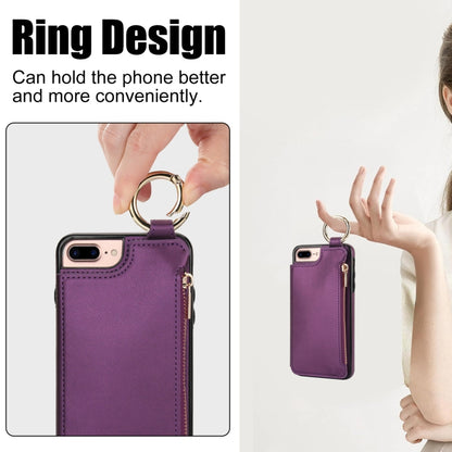 For iPhone 8 Plus / 7 Plus RFlD Anti-theft Double Buckle Ring Zipper Card Phone Case(Dark Purple) - More iPhone Cases by buy2fix | Online Shopping UK | buy2fix