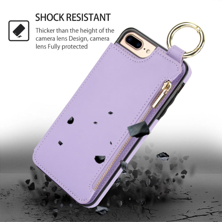 For iPhone 8 Plus / 7 Plus RFlD Anti-theft Double Buckle Ring Zipper Card Phone Case(Purple) - More iPhone Cases by buy2fix | Online Shopping UK | buy2fix