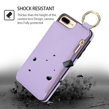 For iPhone 8 Plus / 7 Plus RFlD Anti-theft Double Buckle Ring Zipper Card Phone Case(Purple) - More iPhone Cases by buy2fix | Online Shopping UK | buy2fix