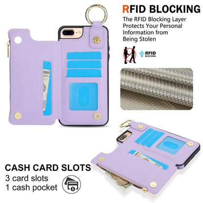 For iPhone 8 Plus / 7 Plus RFlD Anti-theft Double Buckle Ring Zipper Card Phone Case(Purple) - More iPhone Cases by buy2fix | Online Shopping UK | buy2fix