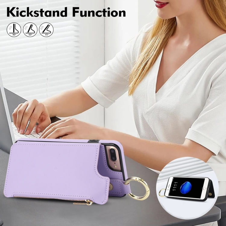 For iPhone 8 Plus / 7 Plus RFlD Anti-theft Double Buckle Ring Zipper Card Phone Case(Purple) - More iPhone Cases by buy2fix | Online Shopping UK | buy2fix