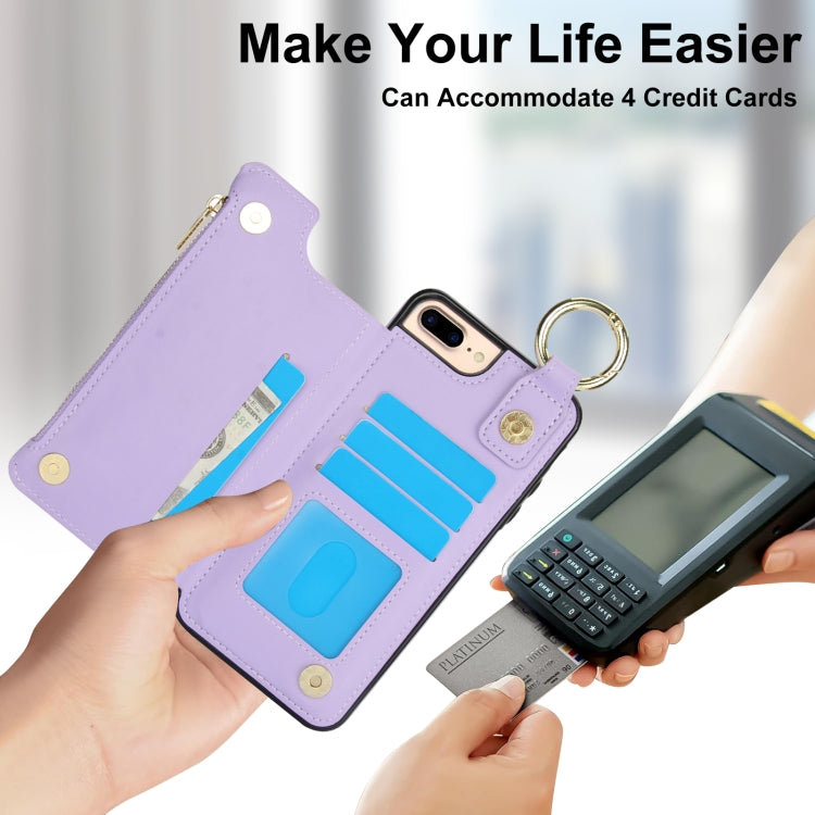 For iPhone 8 Plus / 7 Plus RFlD Anti-theft Double Buckle Ring Zipper Card Phone Case(Purple) - More iPhone Cases by buy2fix | Online Shopping UK | buy2fix