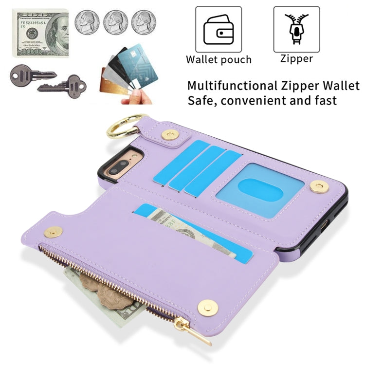 For iPhone 8 Plus / 7 Plus RFlD Anti-theft Double Buckle Ring Zipper Card Phone Case(Purple) - More iPhone Cases by buy2fix | Online Shopping UK | buy2fix