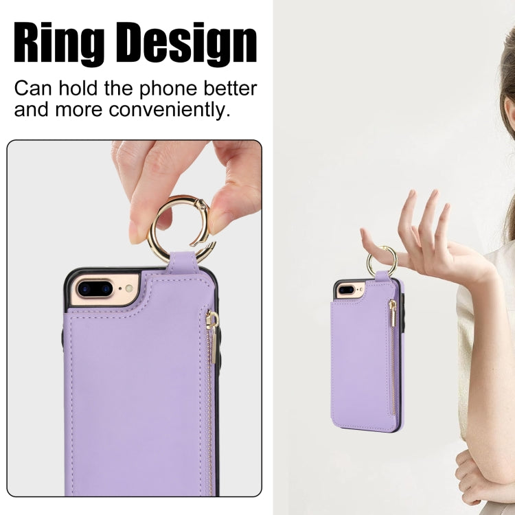 For iPhone 8 Plus / 7 Plus RFlD Anti-theft Double Buckle Ring Zipper Card Phone Case(Purple) - More iPhone Cases by buy2fix | Online Shopping UK | buy2fix