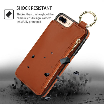 For iPhone 8 Plus / 7 Plus RFlD Anti-theft Double Buckle Ring Zipper Card Phone Case(Brown) - More iPhone Cases by buy2fix | Online Shopping UK | buy2fix