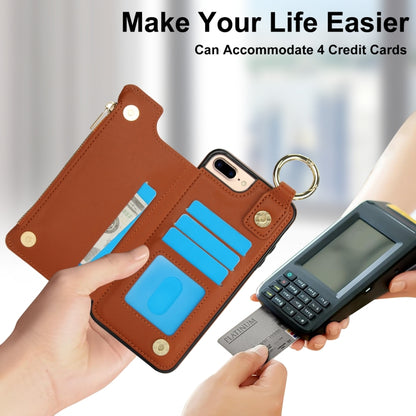For iPhone 8 Plus / 7 Plus RFlD Anti-theft Double Buckle Ring Zipper Card Phone Case(Brown) - More iPhone Cases by buy2fix | Online Shopping UK | buy2fix