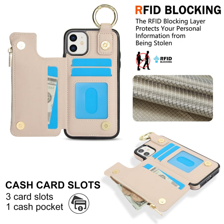 For iPhone 12 RFlD Anti-theft Double Buckle Ring Zipper Card Phone Case(White) - iPhone 12 Pro Max Cases by buy2fix | Online Shopping UK | buy2fix