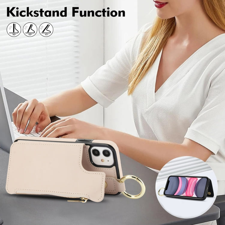 For iPhone 12 RFlD Anti-theft Double Buckle Ring Zipper Card Phone Case(White) - iPhone 12 Pro Max Cases by buy2fix | Online Shopping UK | buy2fix