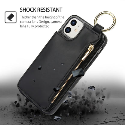 For iPhone 12 RFlD Anti-theft Double Buckle Ring Zipper Card Phone Case(Black) - iPhone 12 Pro Max Cases by buy2fix | Online Shopping UK | buy2fix