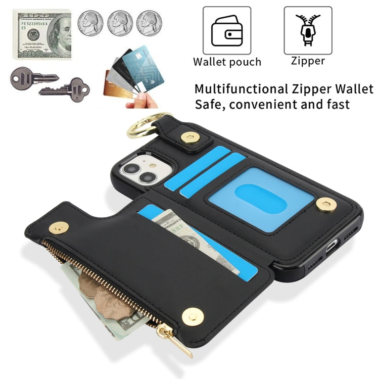 For iPhone 12 RFlD Anti-theft Double Buckle Ring Zipper Card Phone Case(Black) - iPhone 12 Pro Max Cases by buy2fix | Online Shopping UK | buy2fix