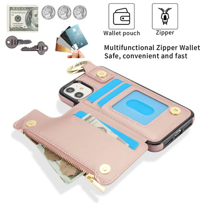 For iPhone 12 RFlD Anti-theft Double Buckle Ring Zipper Card Phone Case(Rose Gold) - iPhone 12 Pro Max Cases by buy2fix | Online Shopping UK | buy2fix