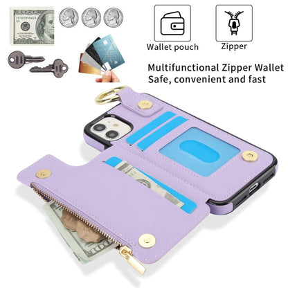 For iPhone 12 RFlD Anti-theft Double Buckle Ring Zipper Card Phone Case(Purple) - iPhone 12 Pro Max Cases by buy2fix | Online Shopping UK | buy2fix