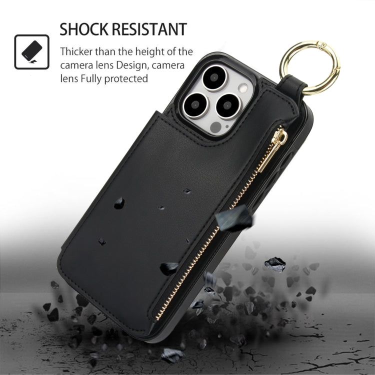 For iPhone 16 Pro Max RFlD Anti-theft Double Buckle Ring Zipper Card Phone Case(Black) - iPhone 16 Pro Max Cases by buy2fix | Online Shopping UK | buy2fix