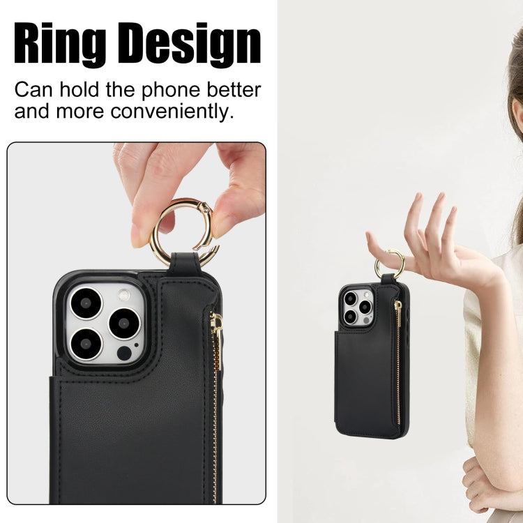 For iPhone 16 Pro Max RFlD Anti-theft Double Buckle Ring Zipper Card Phone Case(Black) - iPhone 16 Pro Max Cases by buy2fix | Online Shopping UK | buy2fix