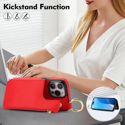 For iPhone 16 Pro Max RFlD Anti-theft Double Buckle Ring Zipper Card Phone Case(Red) - iPhone 16 Pro Max Cases by buy2fix | Online Shopping UK | buy2fix