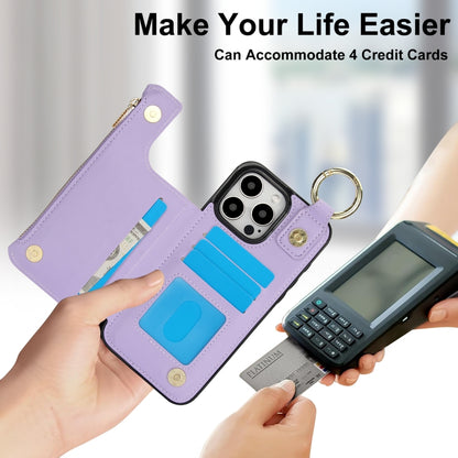 For iPhone 16 Pro Max RFlD Anti-theft Double Buckle Ring Zipper Card Phone Case(Purple) - iPhone 16 Pro Max Cases by buy2fix | Online Shopping UK | buy2fix