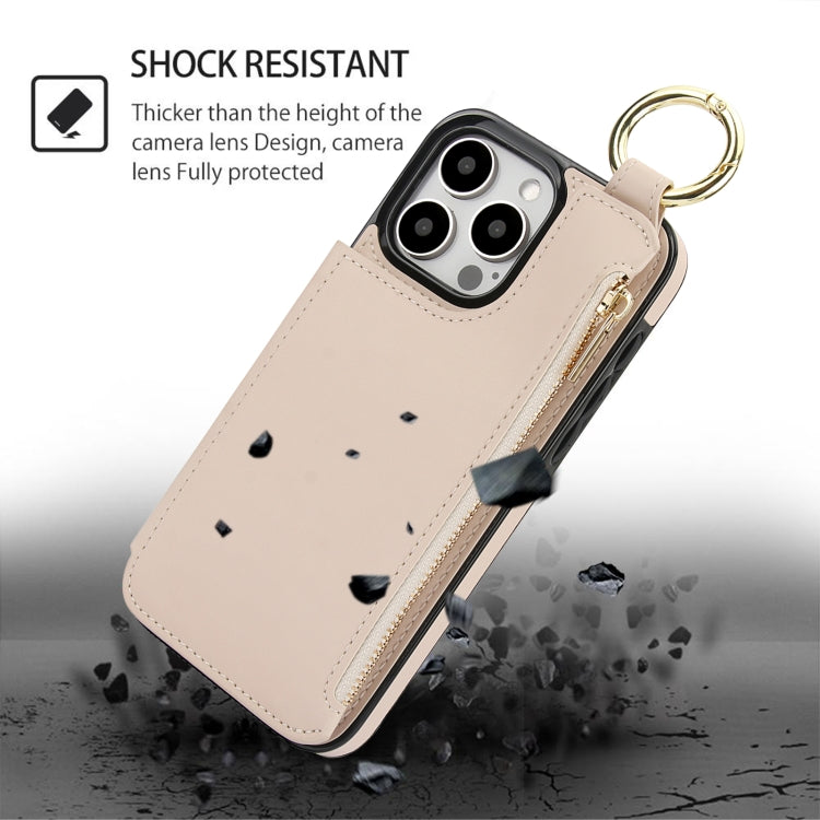 For iPhone 16 Pro RFlD Anti-theft Double Buckle Ring Zipper Card Phone Case(White) - iPhone 16 Pro Cases by buy2fix | Online Shopping UK | buy2fix