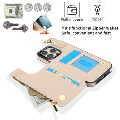 For iPhone 16 Pro RFlD Anti-theft Double Buckle Ring Zipper Card Phone Case(White) - iPhone 16 Pro Cases by buy2fix | Online Shopping UK | buy2fix