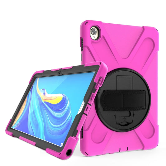 For Huawei MediaPad M6 10.8 Shockproof Colorful Silicone + PC Protective Case with Holder & Hand Grip Strap(Rose Red) - Huawei by buy2fix | Online Shopping UK | buy2fix