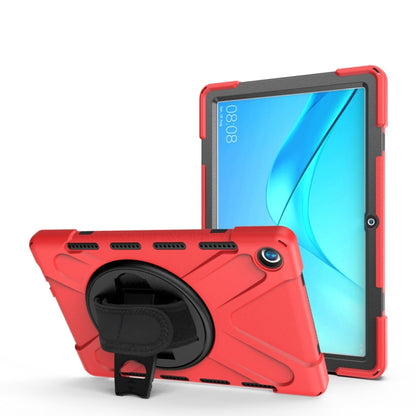 For Huawei MediaPad M5 10.8 Shockproof Colorful Silicone + PC Protective Case with Holder & Hand Grip Strap(Red) - Huawei by buy2fix | Online Shopping UK | buy2fix