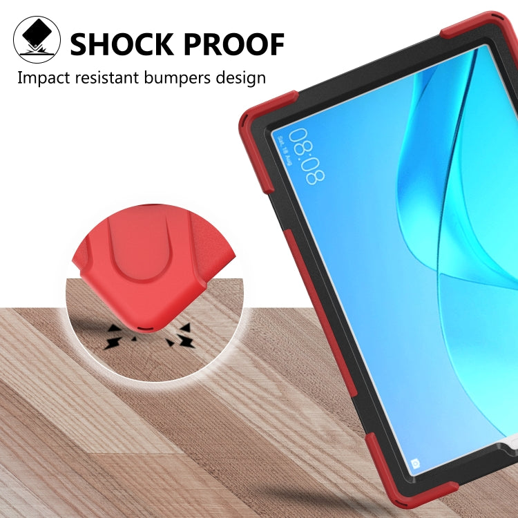For Huawei MediaPad M5 10.8 Shockproof Colorful Silicone + PC Protective Case with Holder & Hand Grip Strap(Red) - Huawei by buy2fix | Online Shopping UK | buy2fix