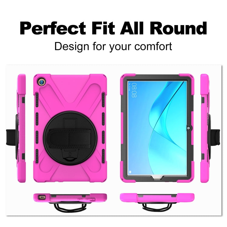 For Huawei MediaPad M5 10.8 Shockproof Colorful Silicone + PC Protective Case with Holder & Hand Grip Strap(Rose Red) - Huawei by buy2fix | Online Shopping UK | buy2fix