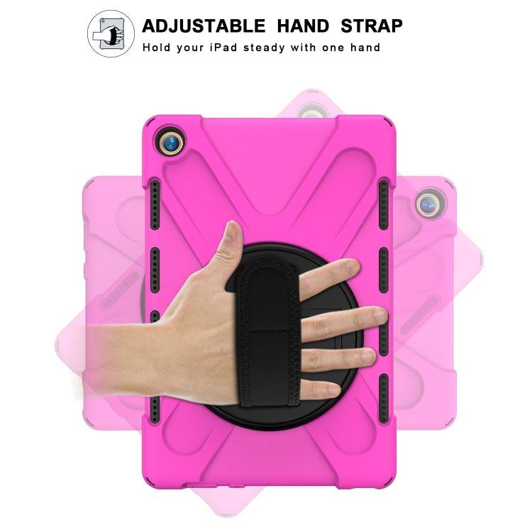 For Huawei MediaPad M5 10.8 Shockproof Colorful Silicone + PC Protective Case with Holder & Hand Grip Strap(Rose Red) - Huawei by buy2fix | Online Shopping UK | buy2fix