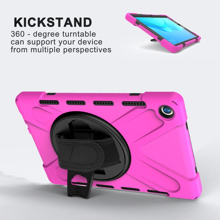 For Huawei MediaPad M5 10.8 Shockproof Colorful Silicone + PC Protective Case with Holder & Hand Grip Strap(Rose Red) - Huawei by buy2fix | Online Shopping UK | buy2fix