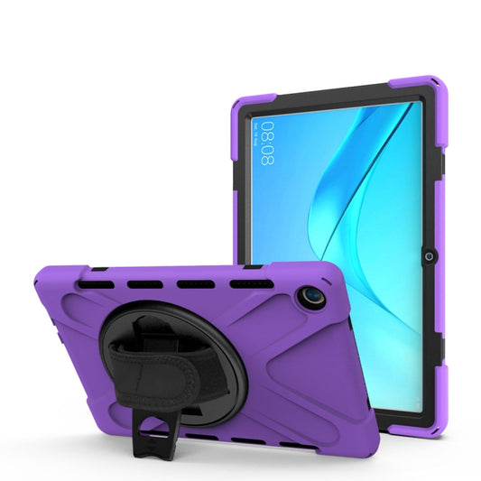 For Huawei MediaPad M5 10.8 Shockproof Colorful Silicone + PC Protective Case with Holder & Hand Grip Strap(Purple) - Huawei by buy2fix | Online Shopping UK | buy2fix