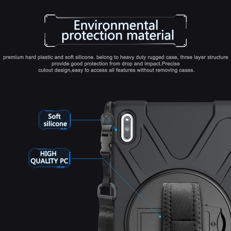 For Huawei MatePad 10.4 Shockproof Colorful Silicone + PC Protective Case with Holder & Hand Grip Strap(Black) - Huawei by buy2fix | Online Shopping UK | buy2fix