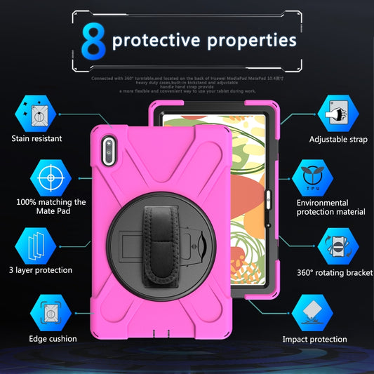 For Huawei MatePad 10.4 Shockproof Colorful Silicone + PC Protective Case with Holder & Hand Grip Strap(Rose Red) - Huawei by buy2fix | Online Shopping UK | buy2fix