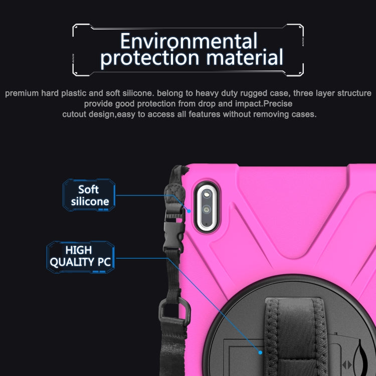 For Huawei MatePad 10.4 Shockproof Colorful Silicone + PC Protective Case with Holder & Hand Grip Strap(Rose Red) - Huawei by buy2fix | Online Shopping UK | buy2fix