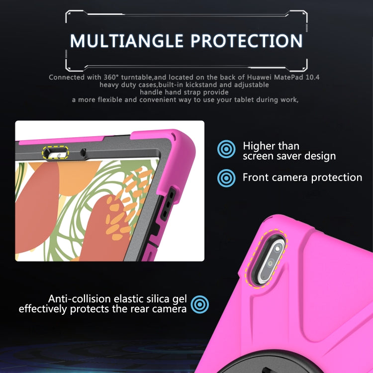 For Huawei MatePad 10.4 Shockproof Colorful Silicone + PC Protective Case with Holder & Hand Grip Strap(Rose Red) - Huawei by buy2fix | Online Shopping UK | buy2fix