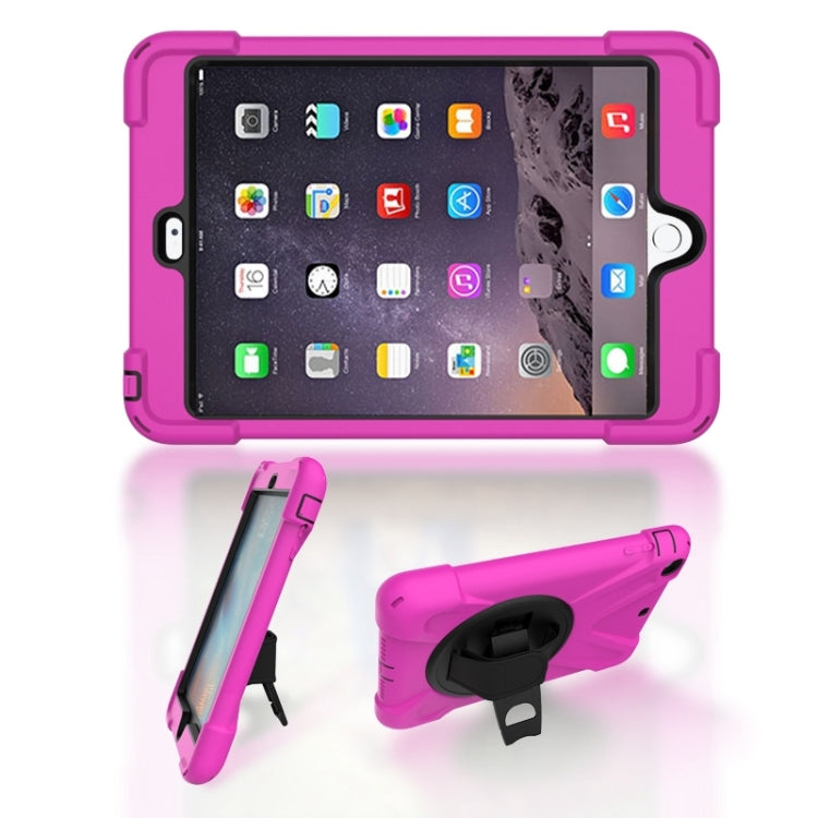 For iPad Mini 3 & 2 & 1 Shockproof Colorful Silicone + PC Protective Case with Holder & Hand Grip Strap(Rose Red) - iPad Mini 4 & 3 & 2 & 1 Cases by buy2fix | Online Shopping UK | buy2fix