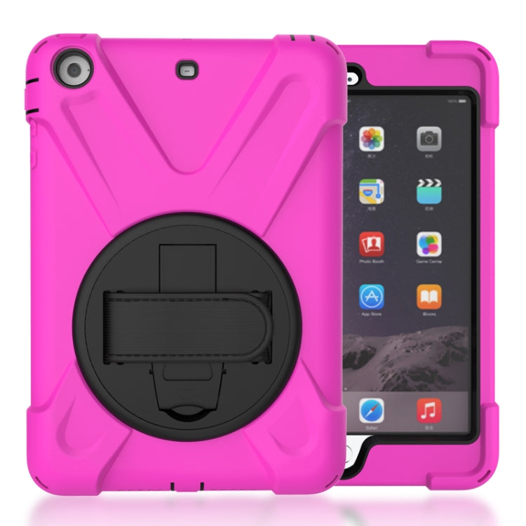 For iPad Mini 3 & 2 & 1 Shockproof Colorful Silicone + PC Protective Case with Holder & Hand Grip Strap(Rose Red) - iPad Mini 4 & 3 & 2 & 1 Cases by buy2fix | Online Shopping UK | buy2fix