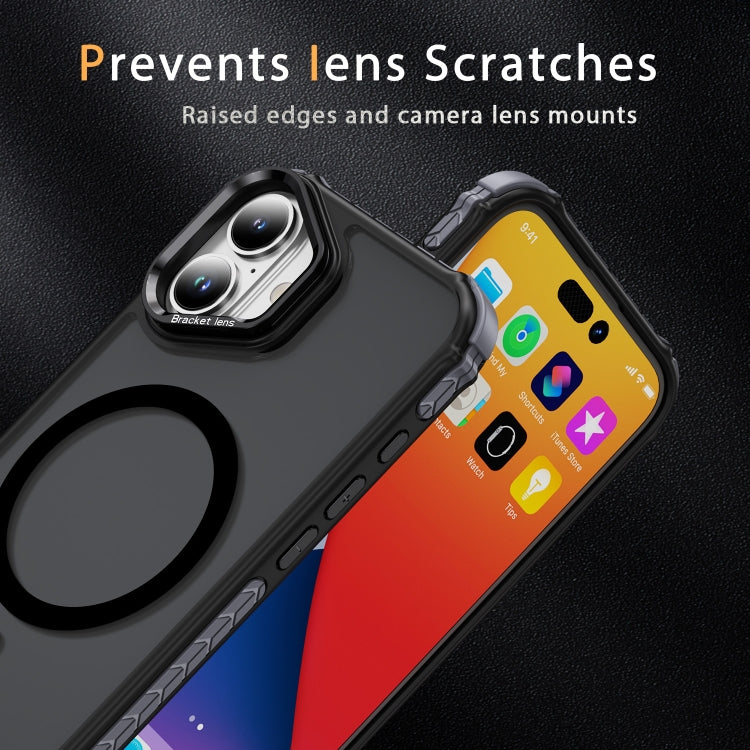 For iPhone 16 Plus Rainbow Series Skin Feel MagSafe Lens Holder Phone Case(Black) - iPhone 16 Plus Cases by buy2fix | Online Shopping UK | buy2fix